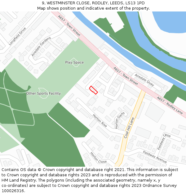 9, WESTMINSTER CLOSE, RODLEY, LEEDS, LS13 1PD: Location map and indicative extent of plot
