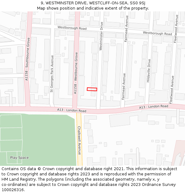 9, WESTMINSTER DRIVE, WESTCLIFF-ON-SEA, SS0 9SJ: Location map and indicative extent of plot