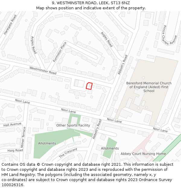 9, WESTMINSTER ROAD, LEEK, ST13 6NZ: Location map and indicative extent of plot
