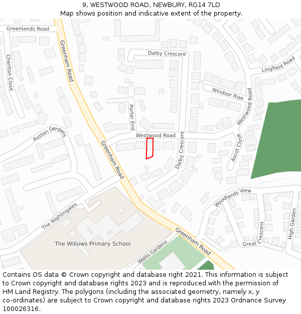 9, WESTWOOD ROAD, NEWBURY, RG14 7LD: Location map and indicative extent of plot