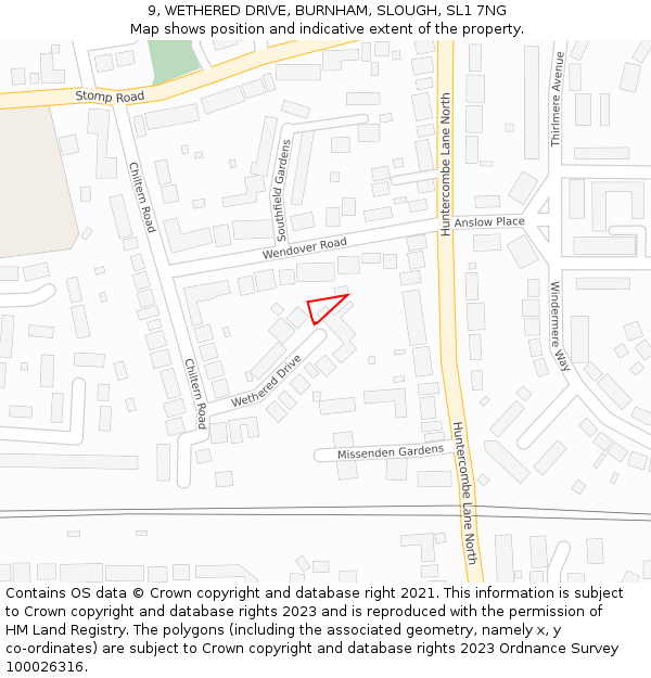 9, WETHERED DRIVE, BURNHAM, SLOUGH, SL1 7NG: Location map and indicative extent of plot