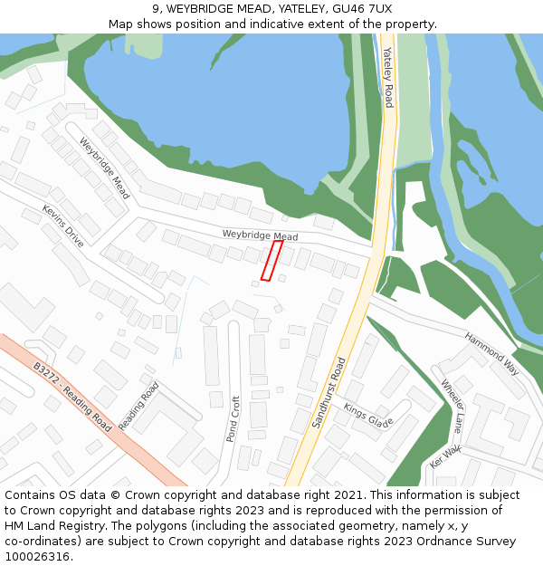 9, WEYBRIDGE MEAD, YATELEY, GU46 7UX: Location map and indicative extent of plot