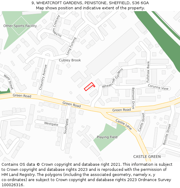 9, WHEATCROFT GARDENS, PENISTONE, SHEFFIELD, S36 6GA: Location map and indicative extent of plot