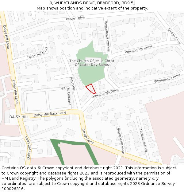 9, WHEATLANDS DRIVE, BRADFORD, BD9 5JJ: Location map and indicative extent of plot