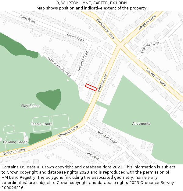 9, WHIPTON LANE, EXETER, EX1 3DN: Location map and indicative extent of plot