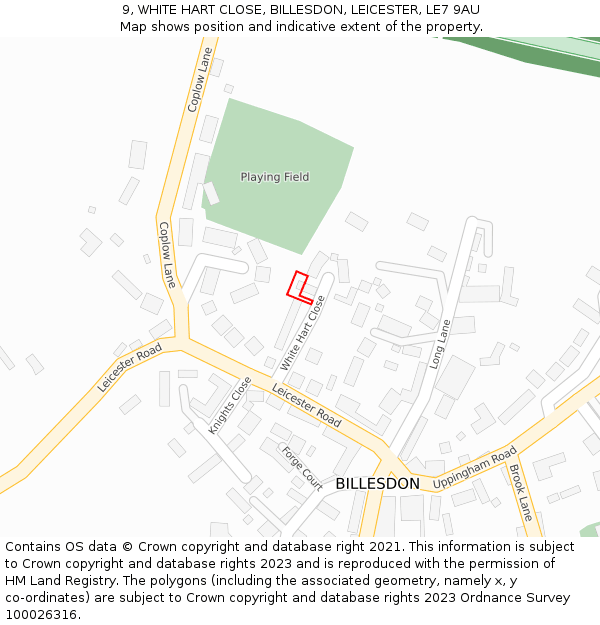 9, WHITE HART CLOSE, BILLESDON, LEICESTER, LE7 9AU: Location map and indicative extent of plot