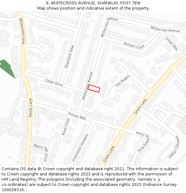 9, WHITECROSS AVENUE, SHANKLIN, PO37 7EW: Location map and indicative extent of plot