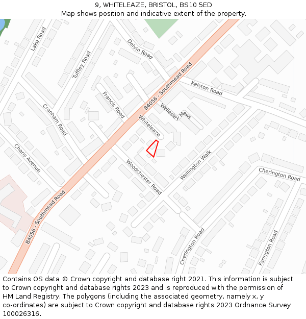 9, WHITELEAZE, BRISTOL, BS10 5ED: Location map and indicative extent of plot