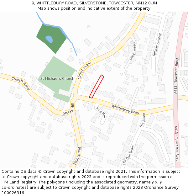 9, WHITTLEBURY ROAD, SILVERSTONE, TOWCESTER, NN12 8UN: Location map and indicative extent of plot
