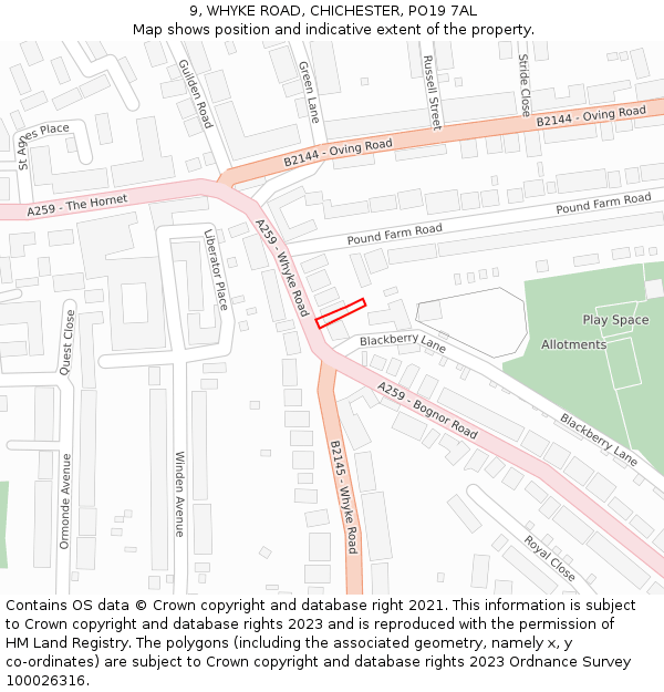9, WHYKE ROAD, CHICHESTER, PO19 7AL: Location map and indicative extent of plot