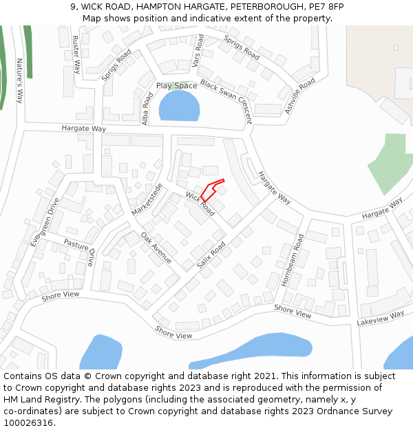 9, WICK ROAD, HAMPTON HARGATE, PETERBOROUGH, PE7 8FP: Location map and indicative extent of plot