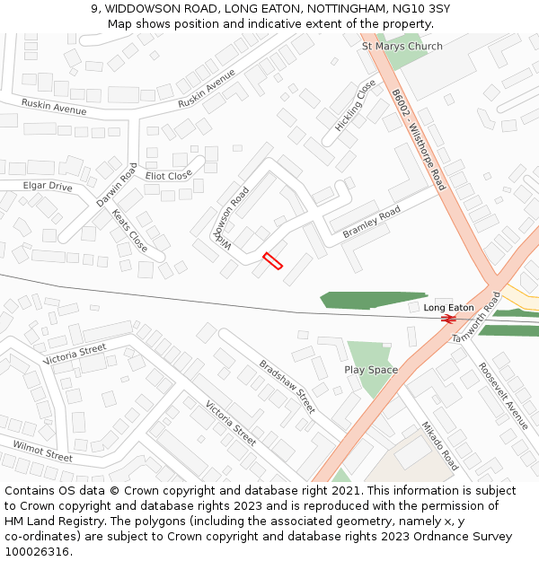 9, WIDDOWSON ROAD, LONG EATON, NOTTINGHAM, NG10 3SY: Location map and indicative extent of plot