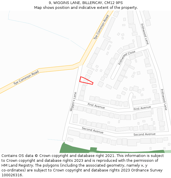 9, WIGGINS LANE, BILLERICAY, CM12 9PS: Location map and indicative extent of plot