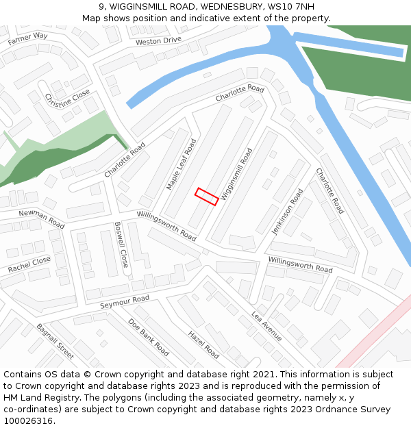 9, WIGGINSMILL ROAD, WEDNESBURY, WS10 7NH: Location map and indicative extent of plot