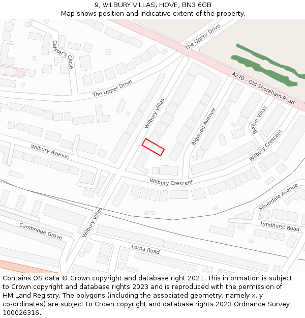 9, WILBURY VILLAS, HOVE, BN3 6GB: Location map and indicative extent of plot