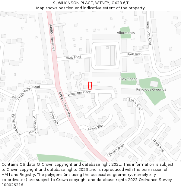 9, WILKINSON PLACE, WITNEY, OX28 6JT: Location map and indicative extent of plot