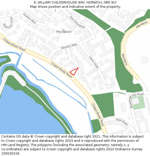 9, WILLIAM CHILDERHOUSE WAY, NORWICH, NR5 9LY: Location map and indicative extent of plot
