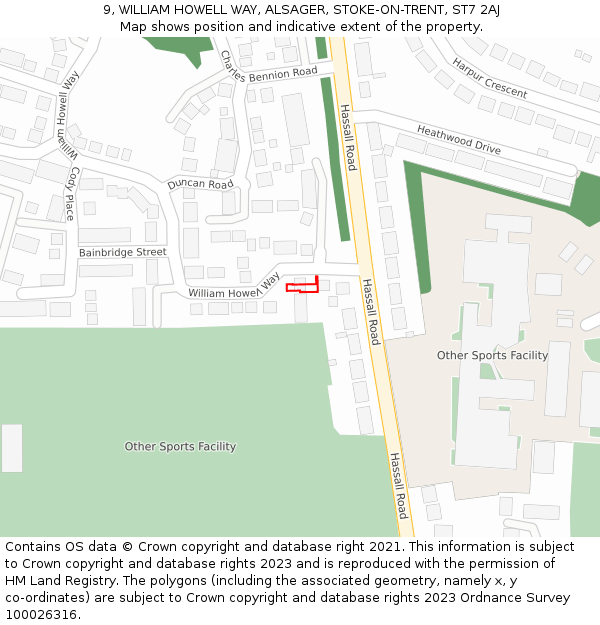 9, WILLIAM HOWELL WAY, ALSAGER, STOKE-ON-TRENT, ST7 2AJ: Location map and indicative extent of plot