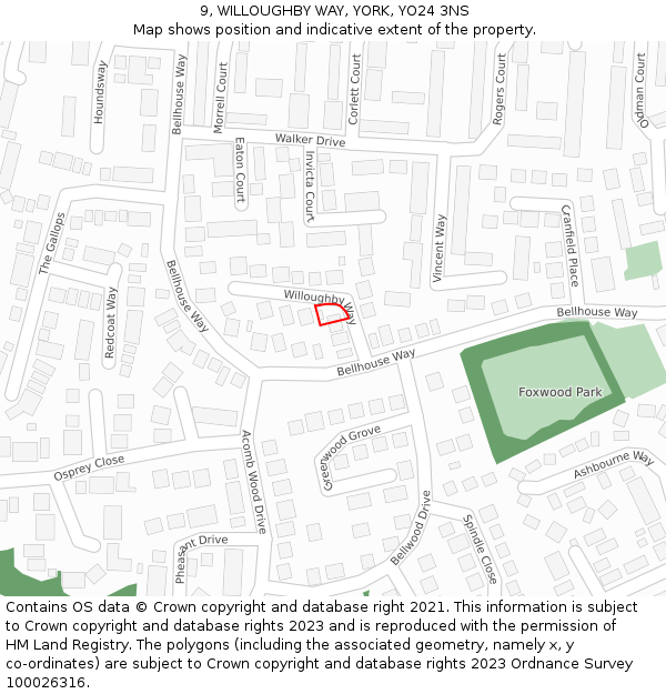 9, WILLOUGHBY WAY, YORK, YO24 3NS: Location map and indicative extent of plot