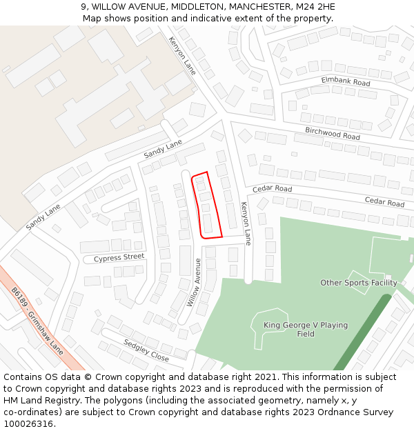 9, WILLOW AVENUE, MIDDLETON, MANCHESTER, M24 2HE: Location map and indicative extent of plot