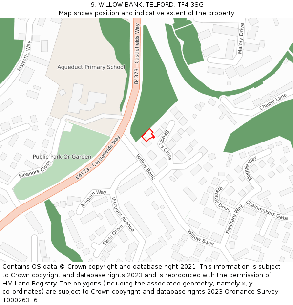 9, WILLOW BANK, TELFORD, TF4 3SG: Location map and indicative extent of plot
