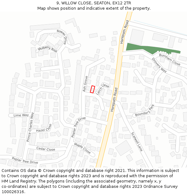 9, WILLOW CLOSE, SEATON, EX12 2TR: Location map and indicative extent of plot