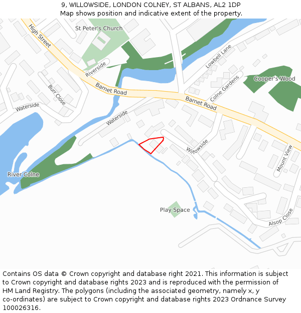 9, WILLOWSIDE, LONDON COLNEY, ST ALBANS, AL2 1DP: Location map and indicative extent of plot