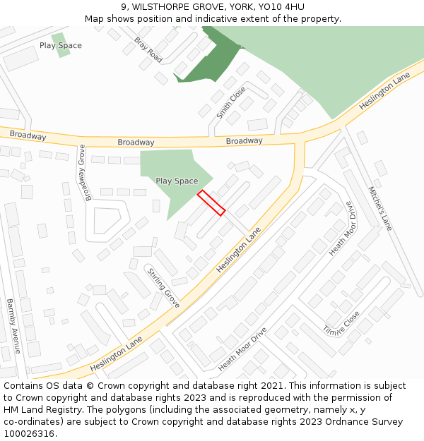 9, WILSTHORPE GROVE, YORK, YO10 4HU: Location map and indicative extent of plot
