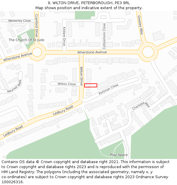 9, WILTON DRIVE, PETERBOROUGH, PE3 9RL: Location map and indicative extent of plot