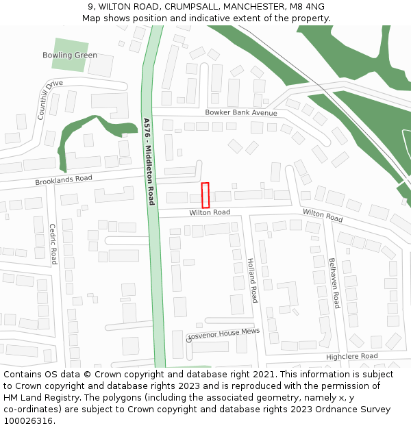 9, WILTON ROAD, CRUMPSALL, MANCHESTER, M8 4NG: Location map and indicative extent of plot