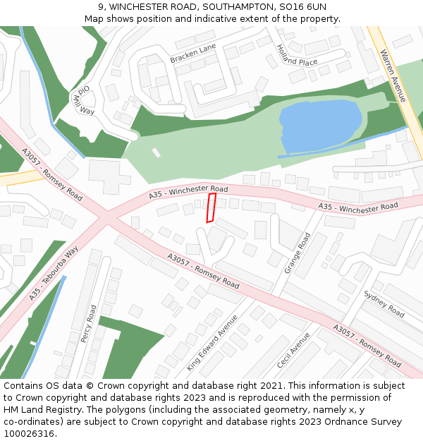 9, WINCHESTER ROAD, SOUTHAMPTON, SO16 6UN: Location map and indicative extent of plot