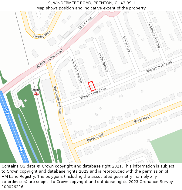 9, WINDERMERE ROAD, PRENTON, CH43 9SH: Location map and indicative extent of plot