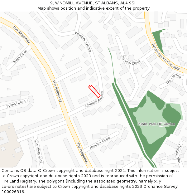 9, WINDMILL AVENUE, ST ALBANS, AL4 9SH: Location map and indicative extent of plot