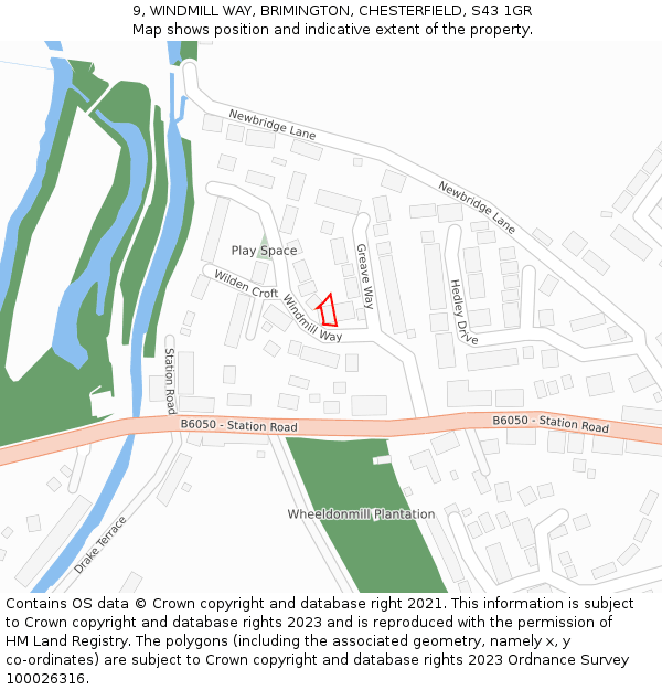 9, WINDMILL WAY, BRIMINGTON, CHESTERFIELD, S43 1GR: Location map and indicative extent of plot