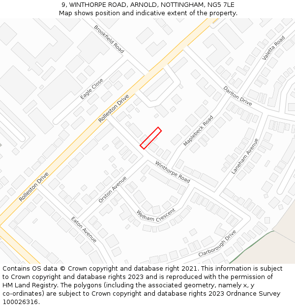 9, WINTHORPE ROAD, ARNOLD, NOTTINGHAM, NG5 7LE: Location map and indicative extent of plot