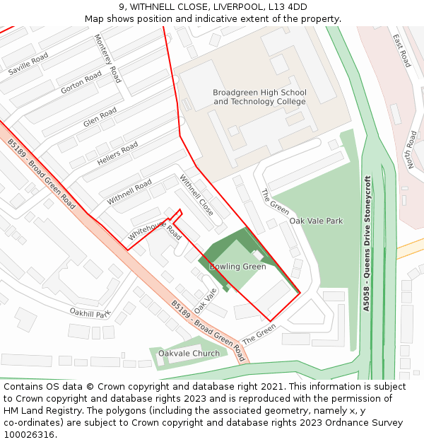 9, WITHNELL CLOSE, LIVERPOOL, L13 4DD: Location map and indicative extent of plot