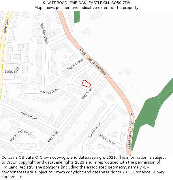 9, WITT ROAD, FAIR OAK, EASTLEIGH, SO50 7FW: Location map and indicative extent of plot