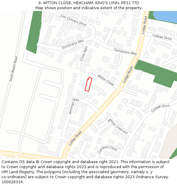 9, WITTON CLOSE, HEACHAM, KING'S LYNN, PE31 7TD: Location map and indicative extent of plot