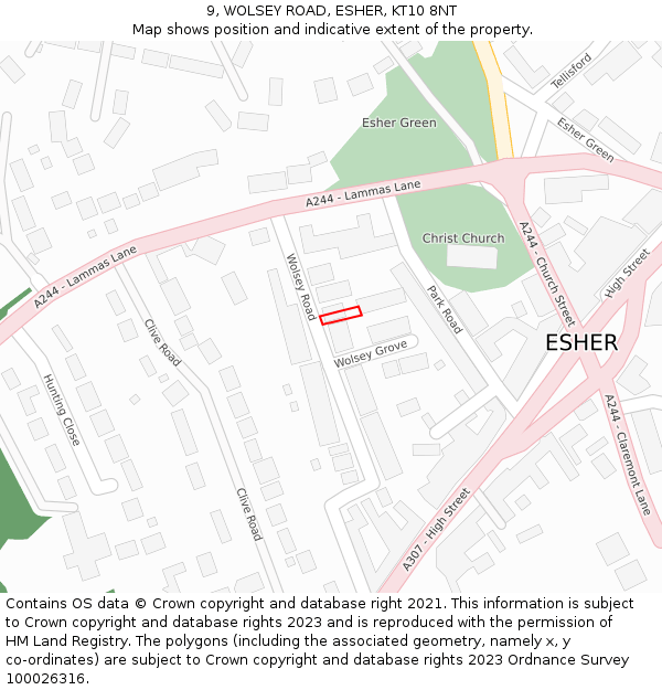 9, WOLSEY ROAD, ESHER, KT10 8NT: Location map and indicative extent of plot