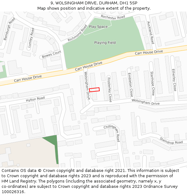 9, WOLSINGHAM DRIVE, DURHAM, DH1 5SP: Location map and indicative extent of plot