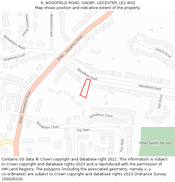 9, WOODFIELD ROAD, OADBY, LEICESTER, LE2 4HQ: Location map and indicative extent of plot