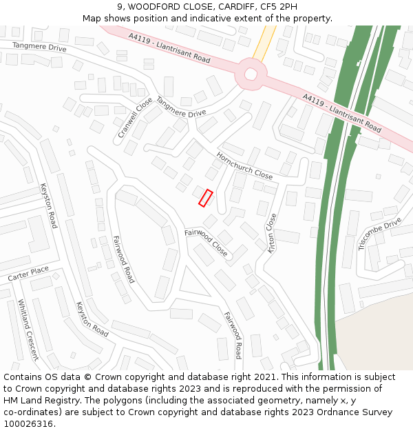 9, WOODFORD CLOSE, CARDIFF, CF5 2PH: Location map and indicative extent of plot