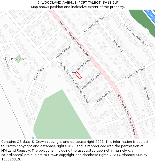 9, WOODLAND AVENUE, PORT TALBOT, SA13 2LP: Location map and indicative extent of plot