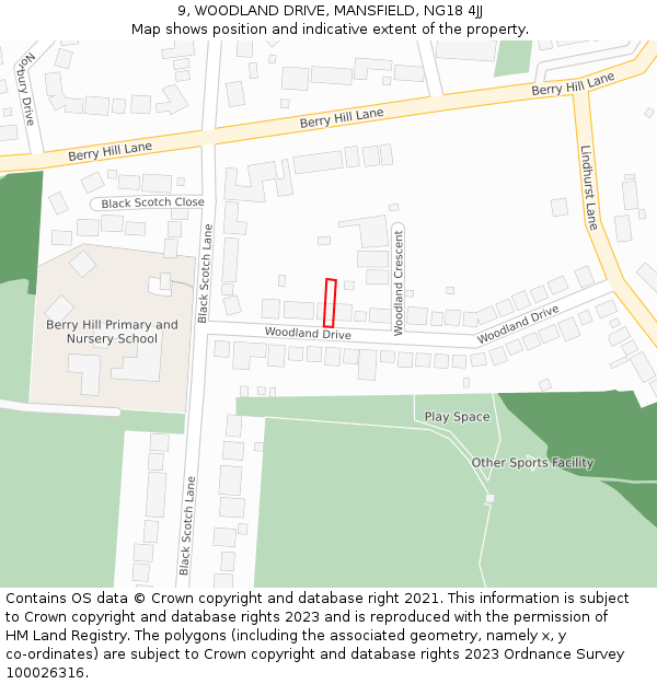 9, WOODLAND DRIVE, MANSFIELD, NG18 4JJ: Location map and indicative extent of plot