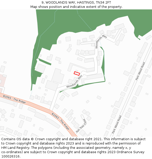 9, WOODLANDS WAY, HASTINGS, TN34 2FT: Location map and indicative extent of plot