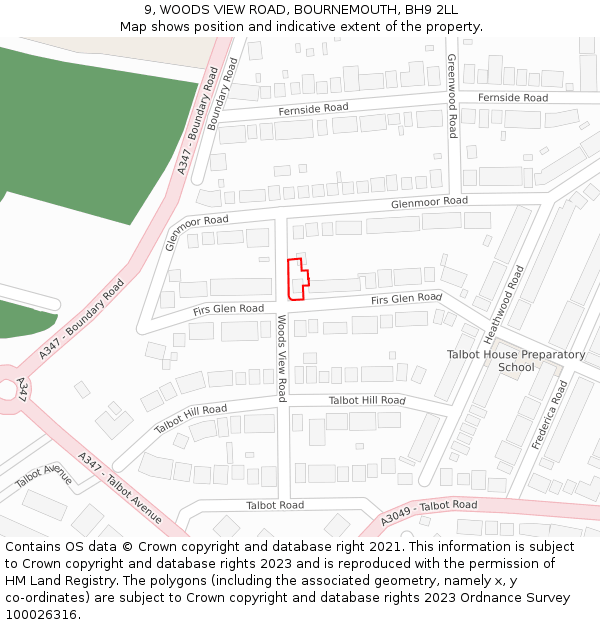9, WOODS VIEW ROAD, BOURNEMOUTH, BH9 2LL: Location map and indicative extent of plot