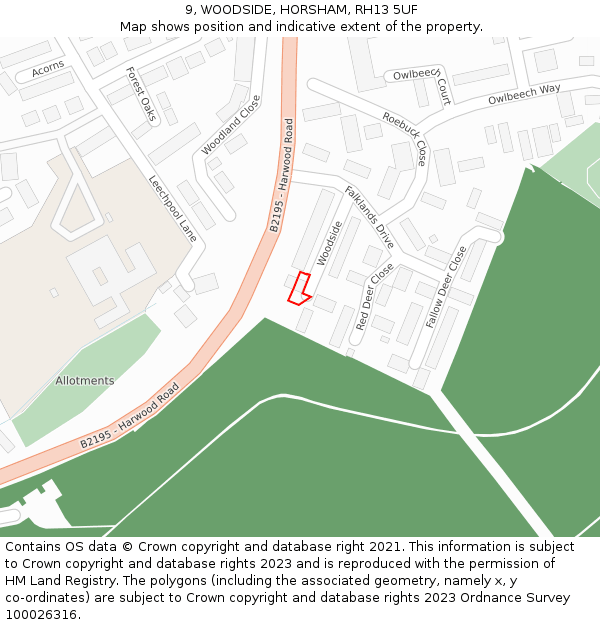 9, WOODSIDE, HORSHAM, RH13 5UF: Location map and indicative extent of plot