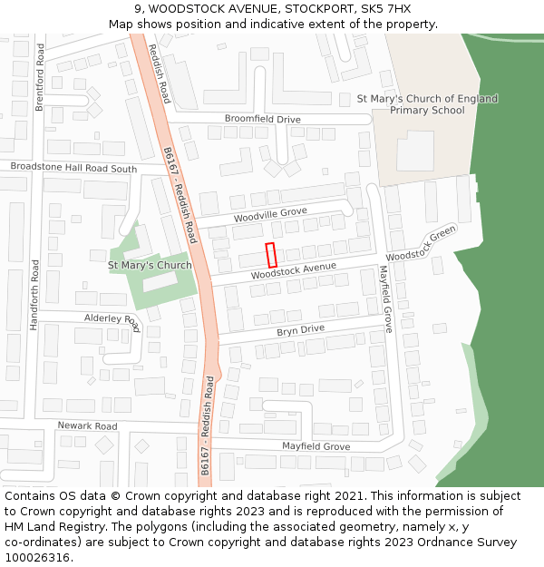 9, WOODSTOCK AVENUE, STOCKPORT, SK5 7HX: Location map and indicative extent of plot