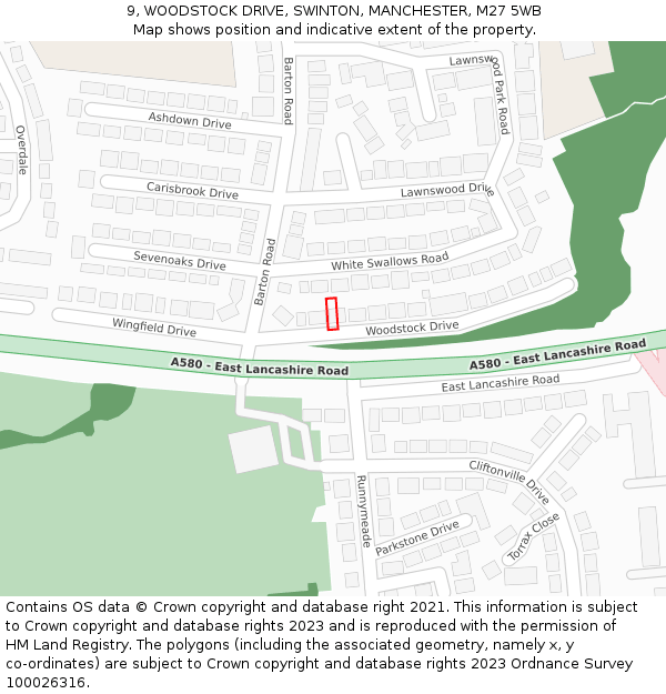 9, WOODSTOCK DRIVE, SWINTON, MANCHESTER, M27 5WB: Location map and indicative extent of plot
