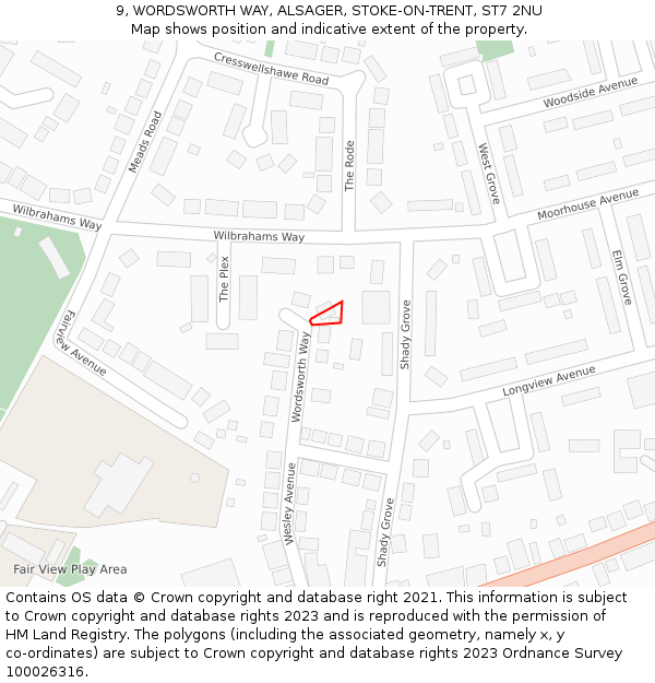 9, WORDSWORTH WAY, ALSAGER, STOKE-ON-TRENT, ST7 2NU: Location map and indicative extent of plot